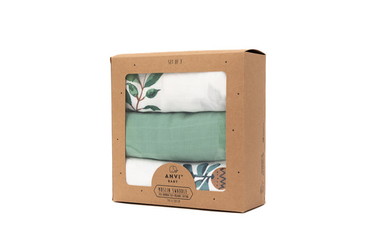 Set of 3 organic cotton & bamboo swaddles - Green Planet