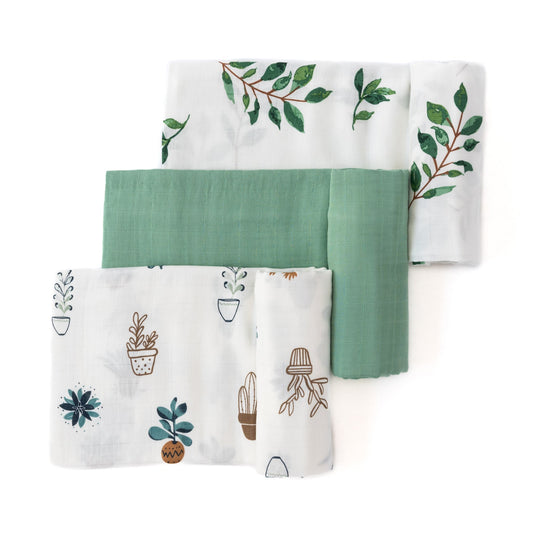 Set of 3 organic cotton & bamboo baby swaddles - Green Planet