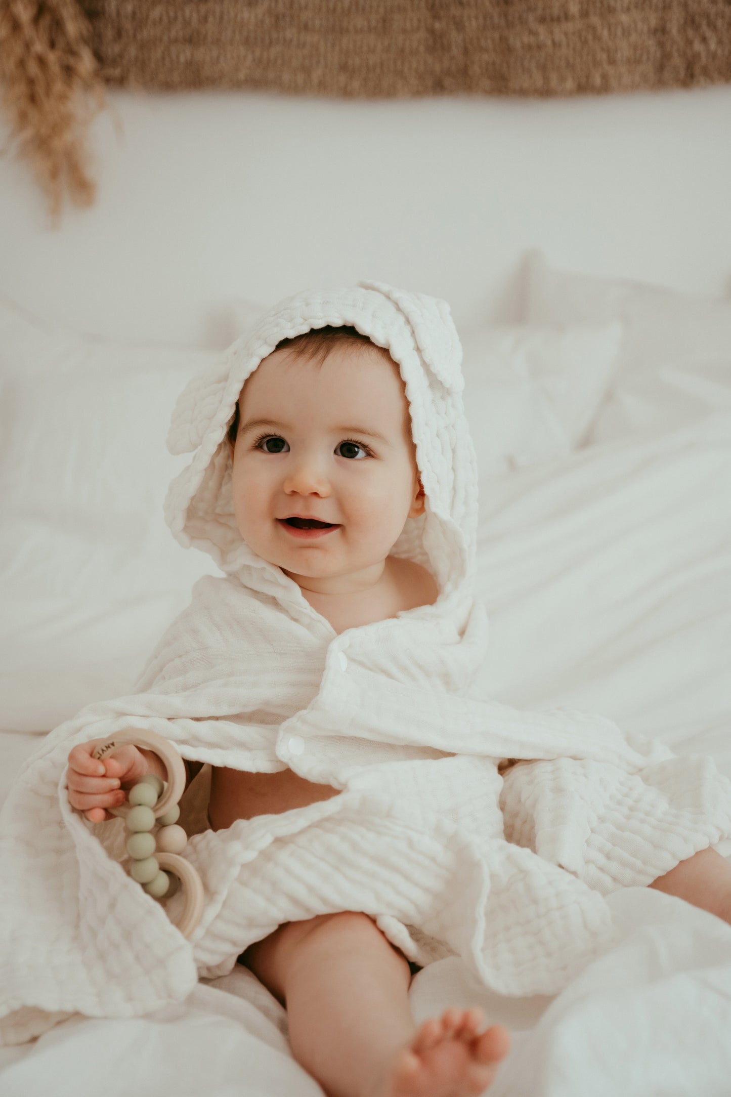 Hooded muslin bath towel - White Lotus