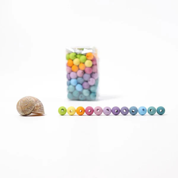 Grimm's 120 small wooden beads- Pastel