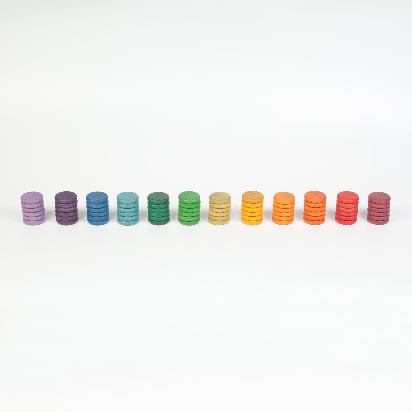 Set of 72 coloured wooden coins