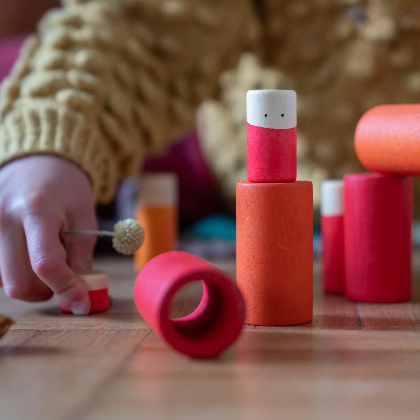 Wooden Lo coloured rainbow loose parts play set- 36 pieces