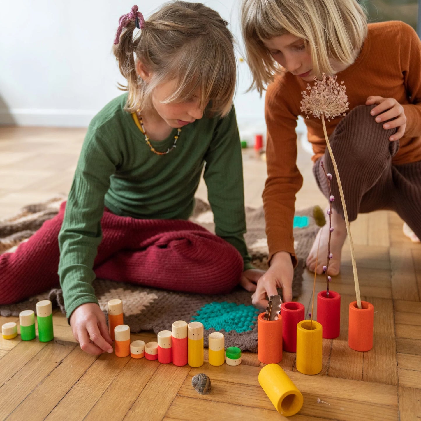 Wooden Lo coloured rainbow loose parts play set- 36 pieces