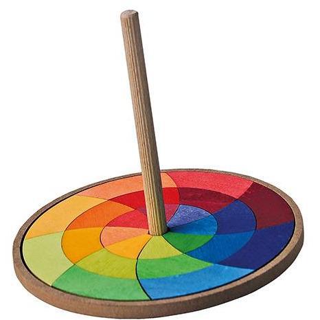 Grimm's wooden hand spinning top- Rainbow