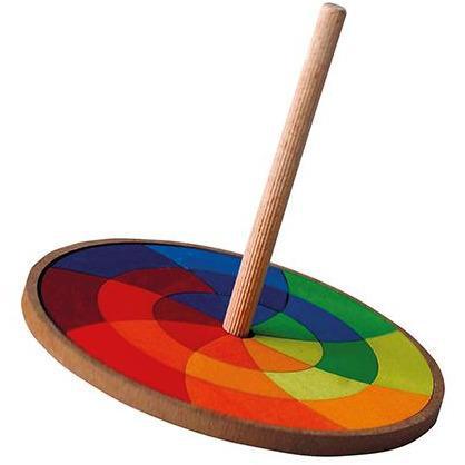 Grimm's wooden hand spinning top- Rainbow