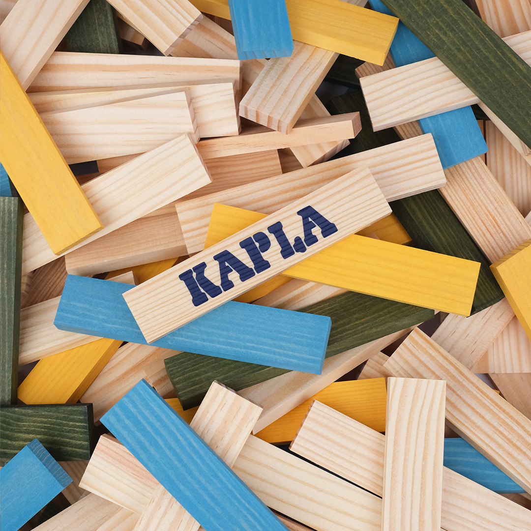 KAPLA® natural and coloured planks play set- 120 pieces (natural, light blue, yellow, green)