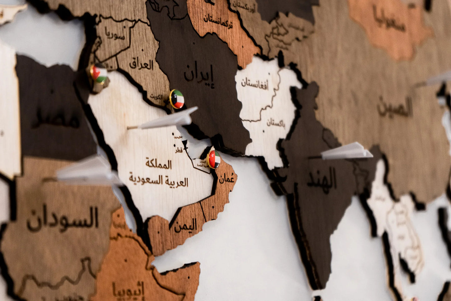 3D multi-color wooden world map- Arabic