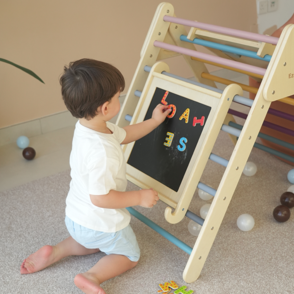 Natural wooden double-sided magnet chalkboard  (accessory to pikler climbers and gyms)