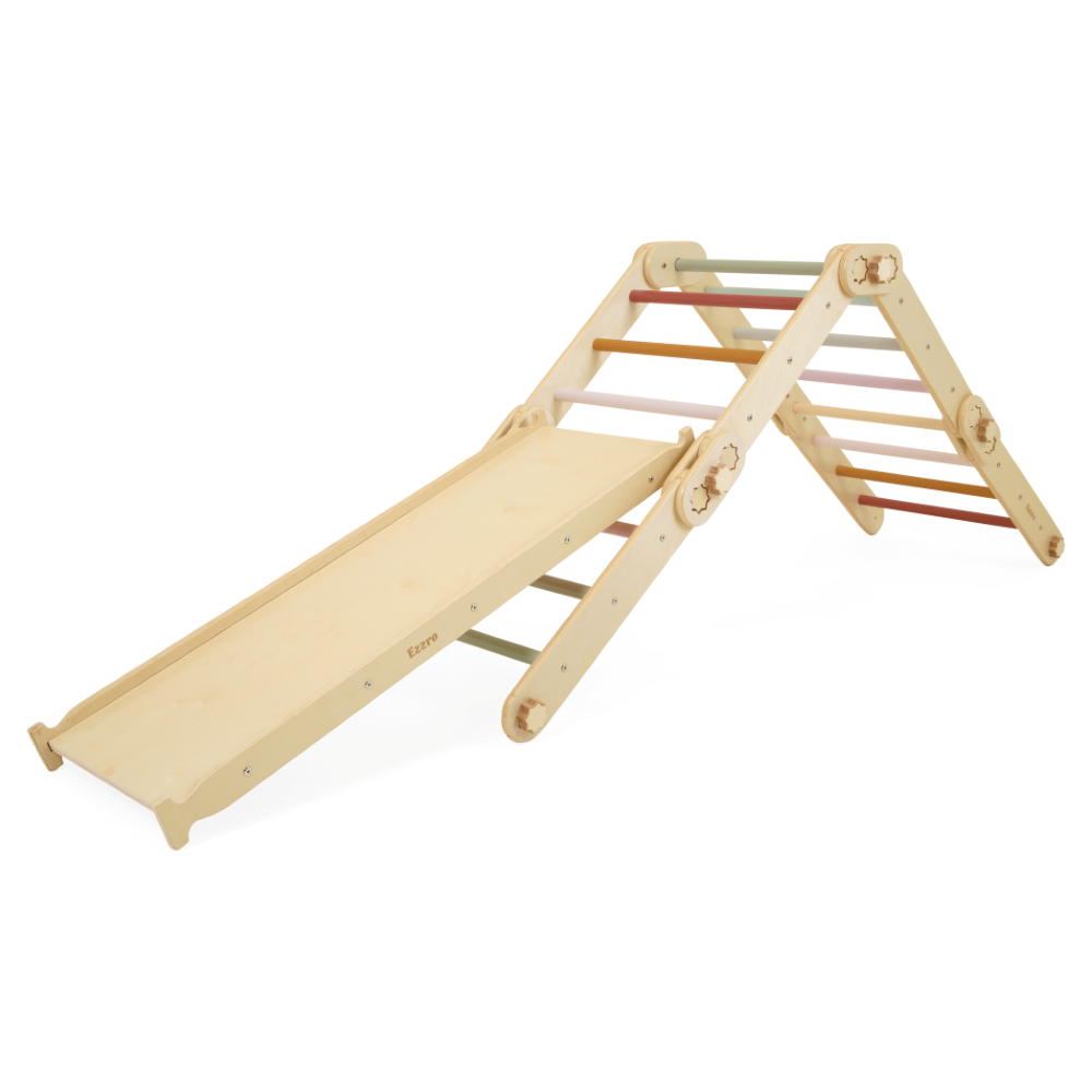 Transformable wooden pikler triangle with duo board- Multicolour