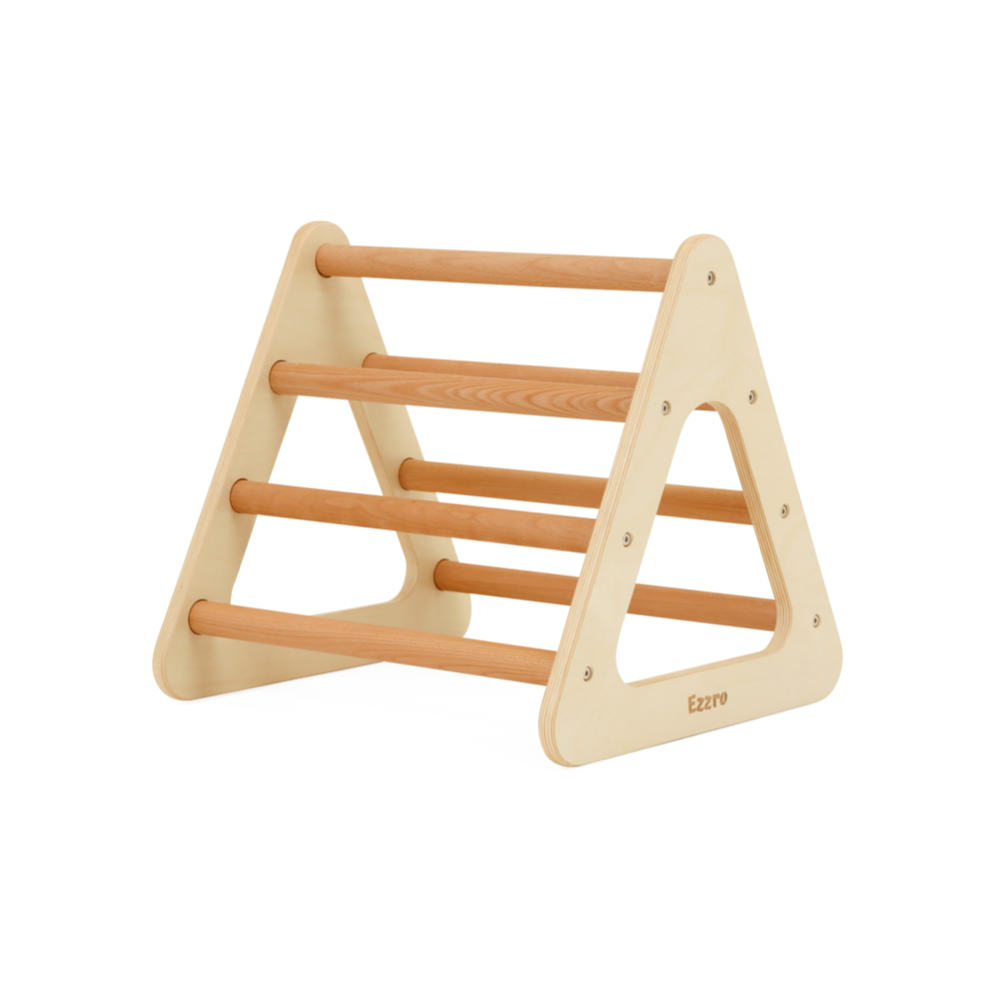 Mini toddler wooden pikler with large climbing pikler and ramp/slide