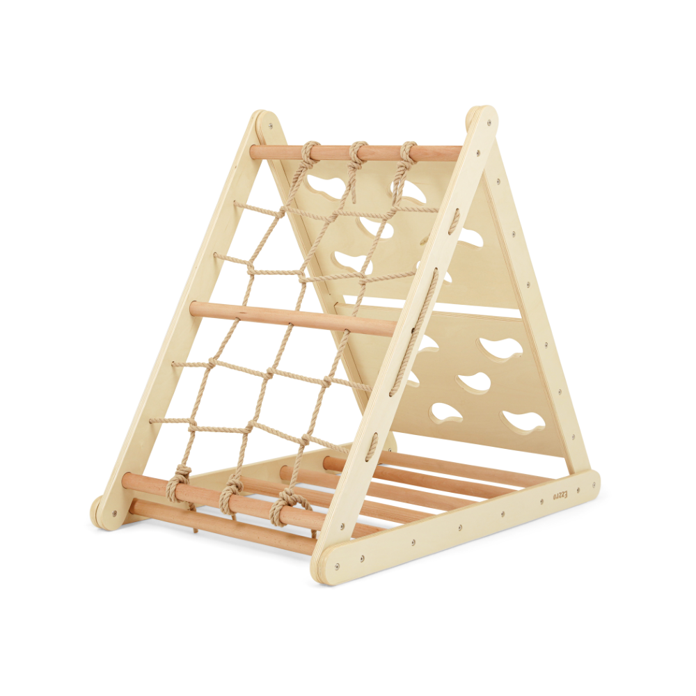 Wooden triple climbing pikler triangle- Natural