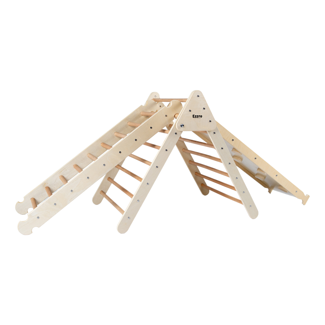 Large climbing pikler with ladder & ramp slide - Natural