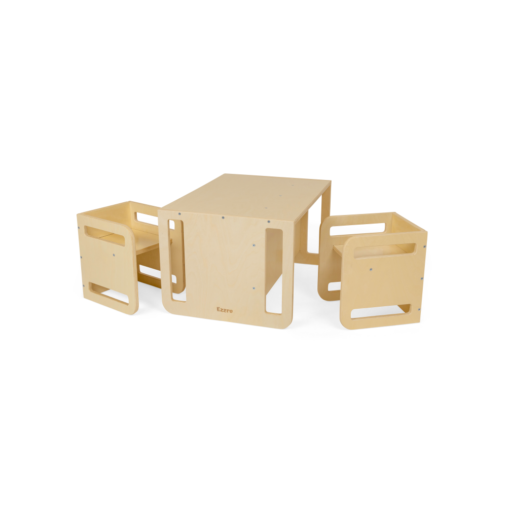 Wooden Montessori table set for kids- Light Grey