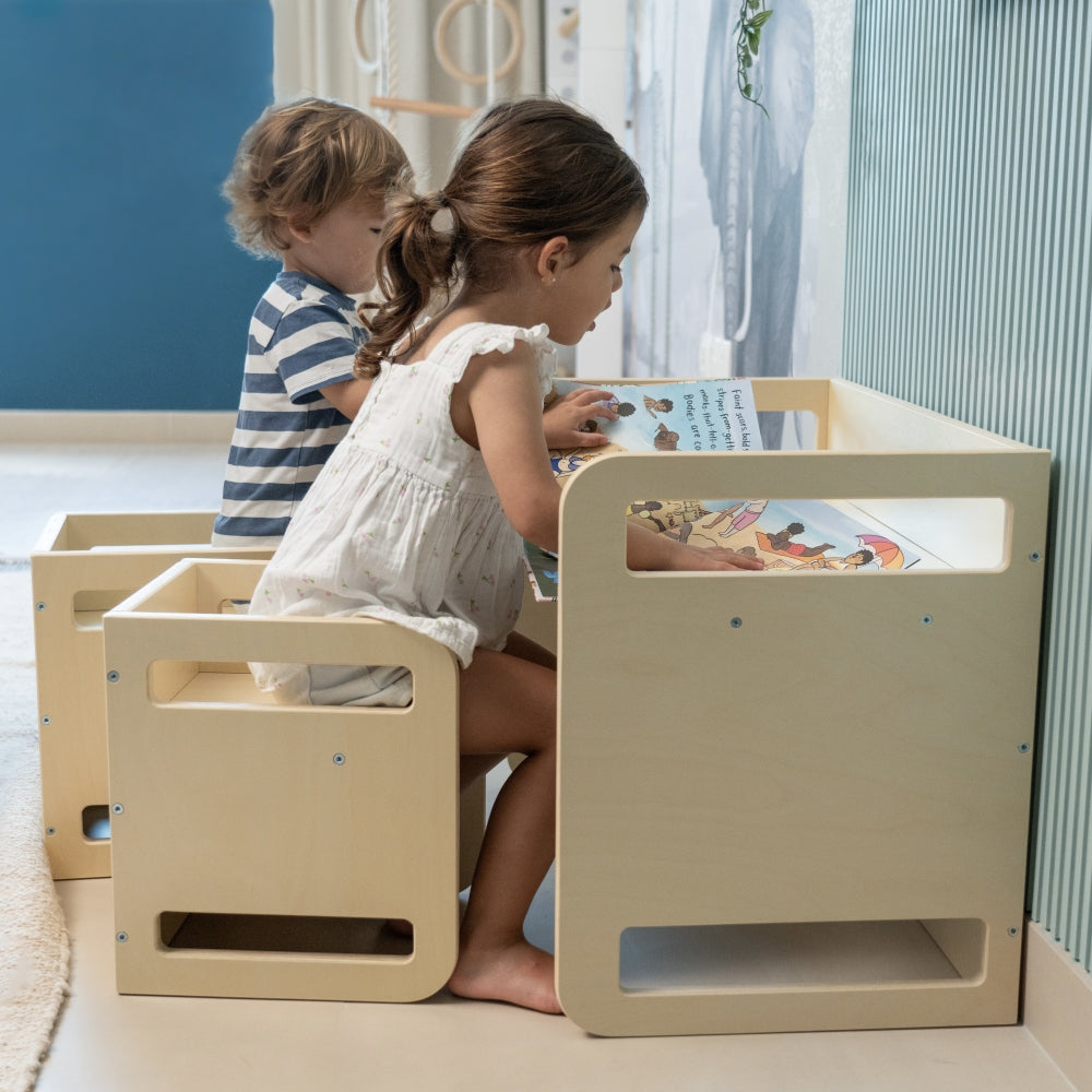 Wooden Montessori table set for kids- Natural