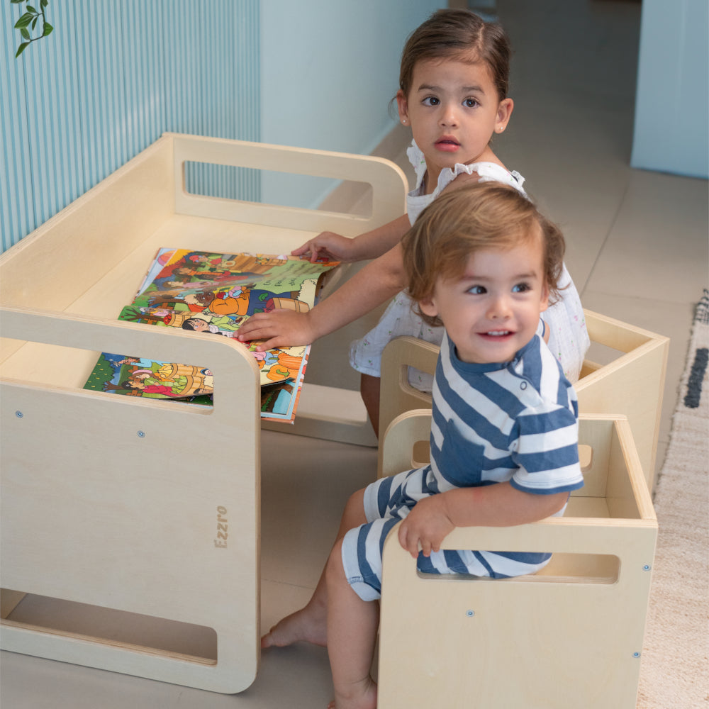 Wooden Montessori table set for kids- Natural