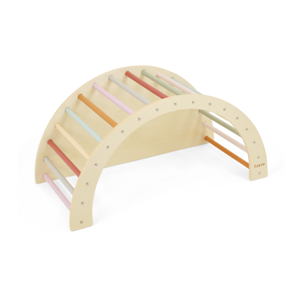 Wooden 3 in 1 climbing arch and rocker with closed side- Multicolor