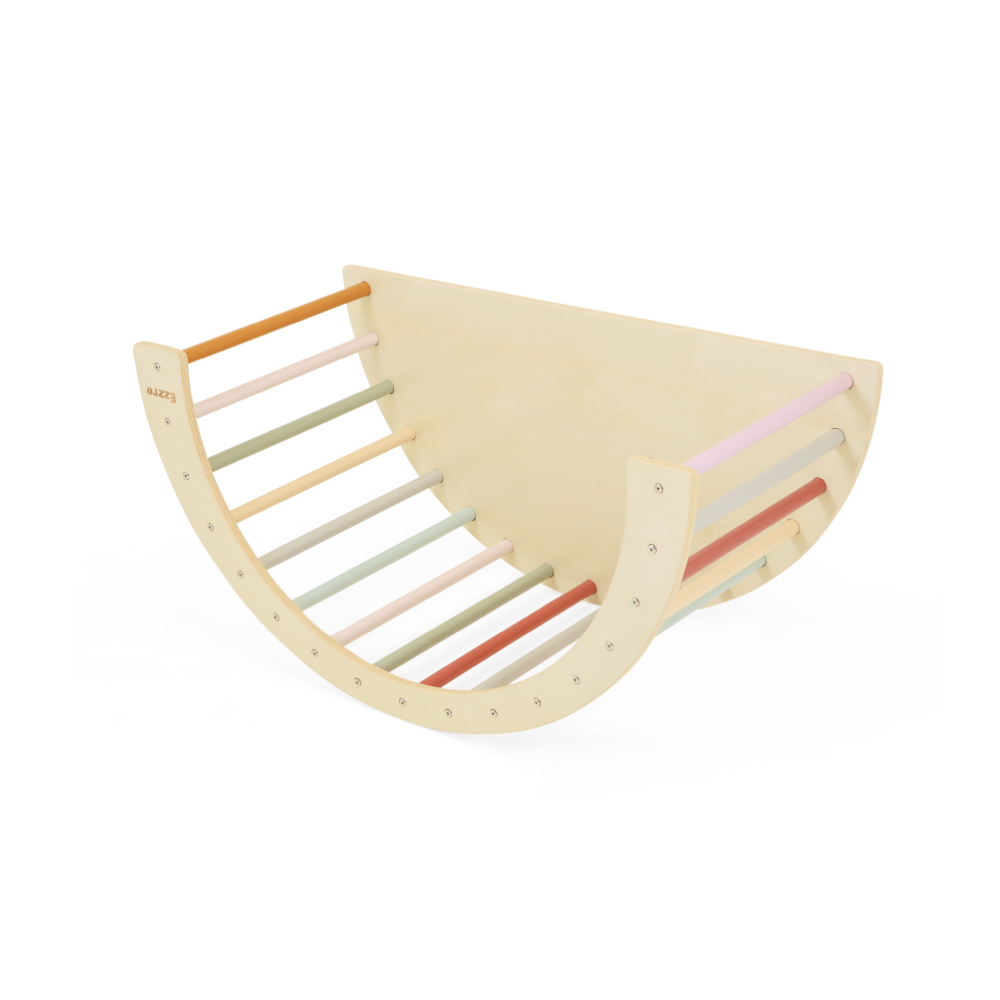 Wooden 3 in 1 climbing arch and rocker with closed side- Multicolor