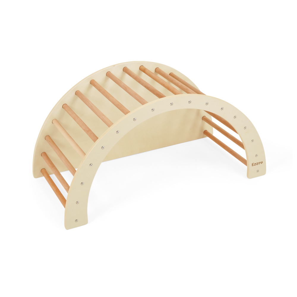 Wooden 3 in 1 climbing arch and rocker with closed side-Natural