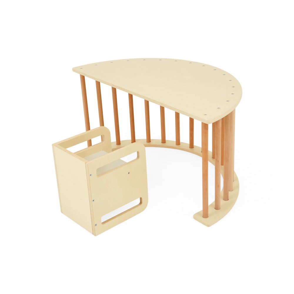 Wooden 3 in 1 climbing arch and rocker with closed side-Natural