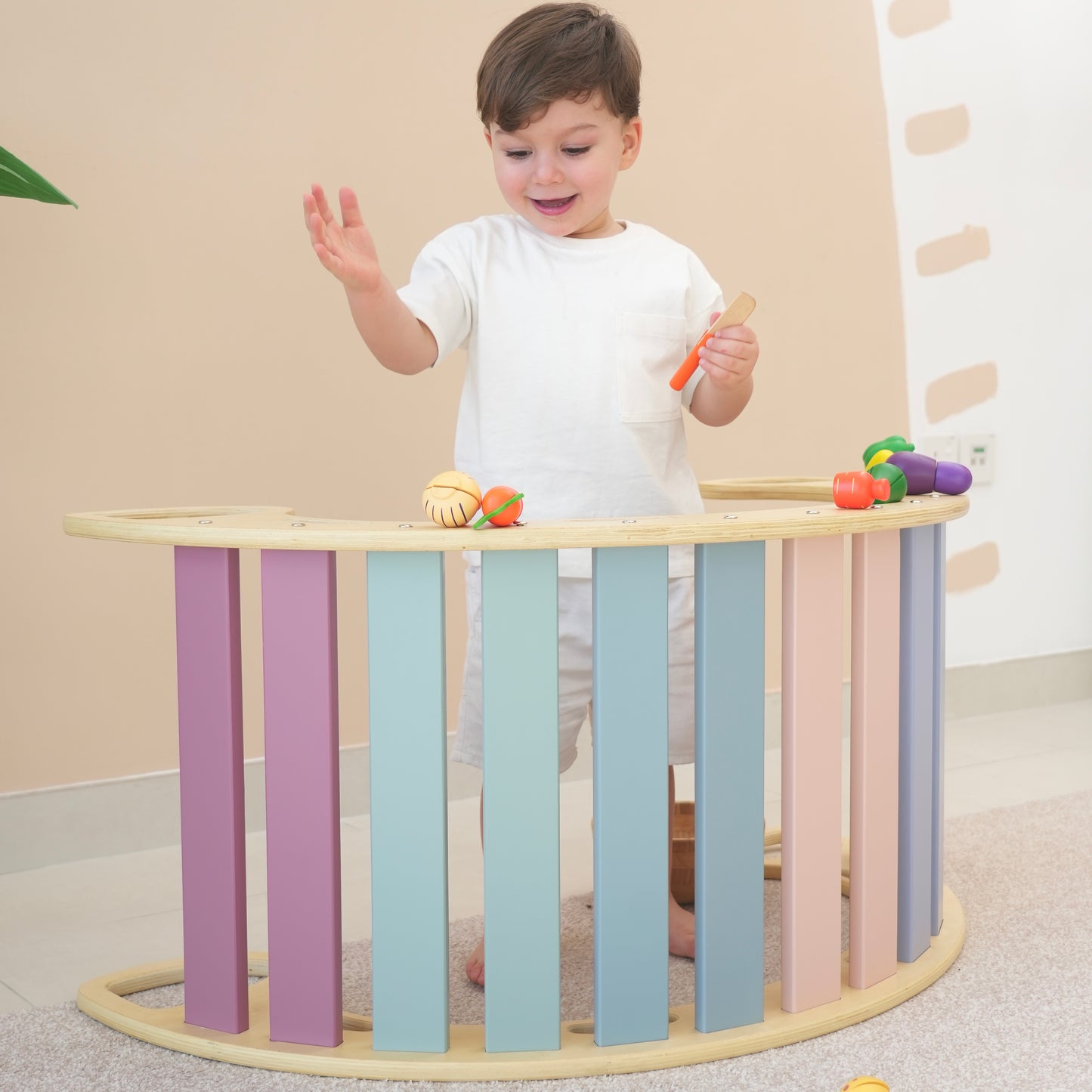 Wooden 3 in 1 large rocker balance board- Multicolour