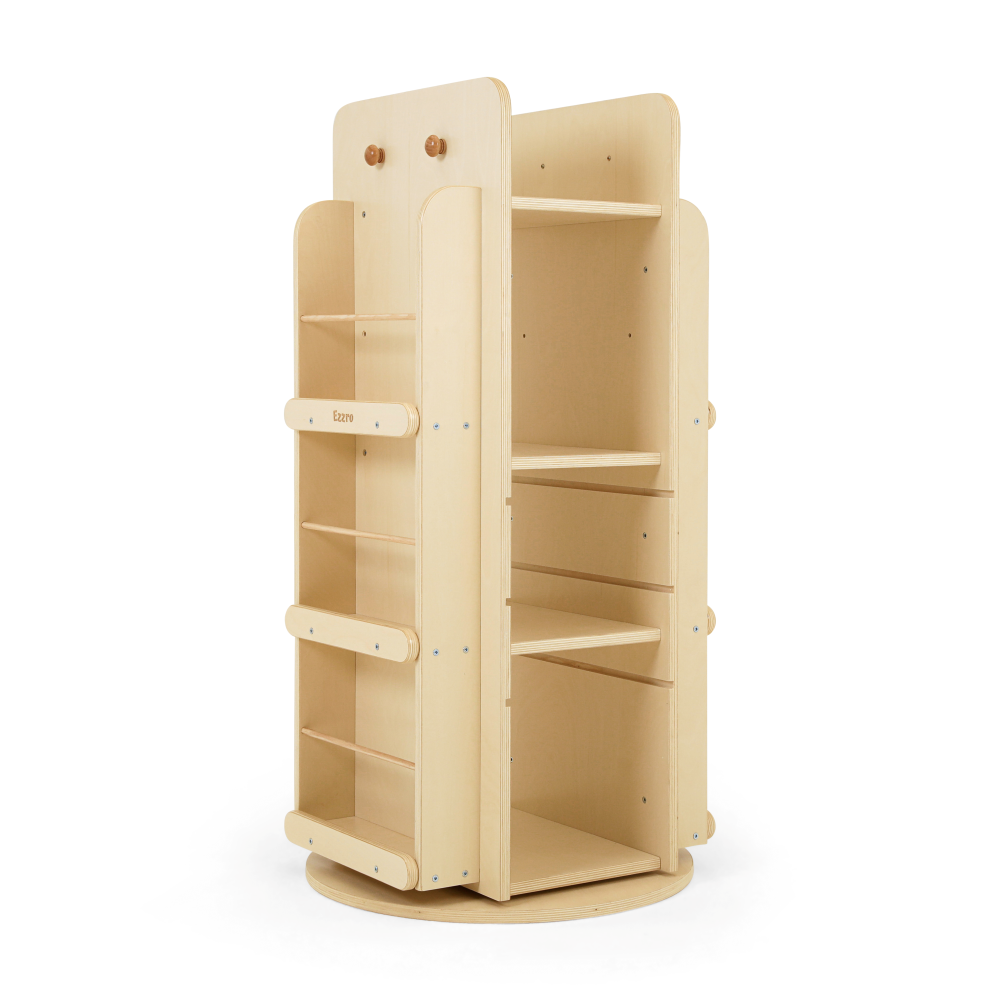 Natural wooden library rotating bookshelf