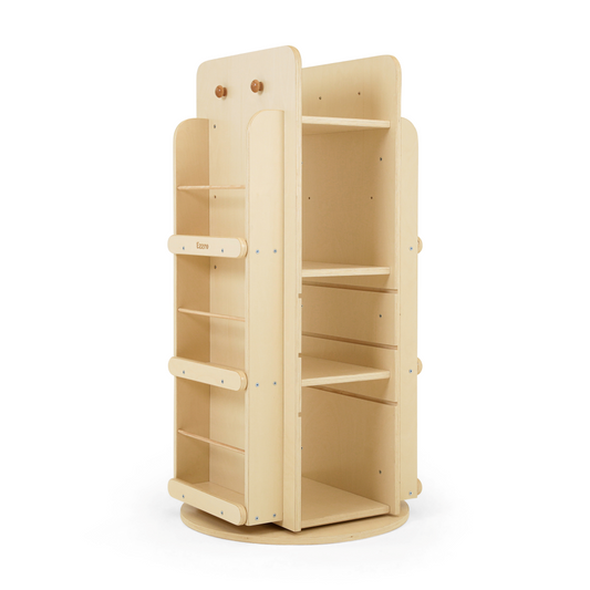 Natural wooden library rotating bookshelf