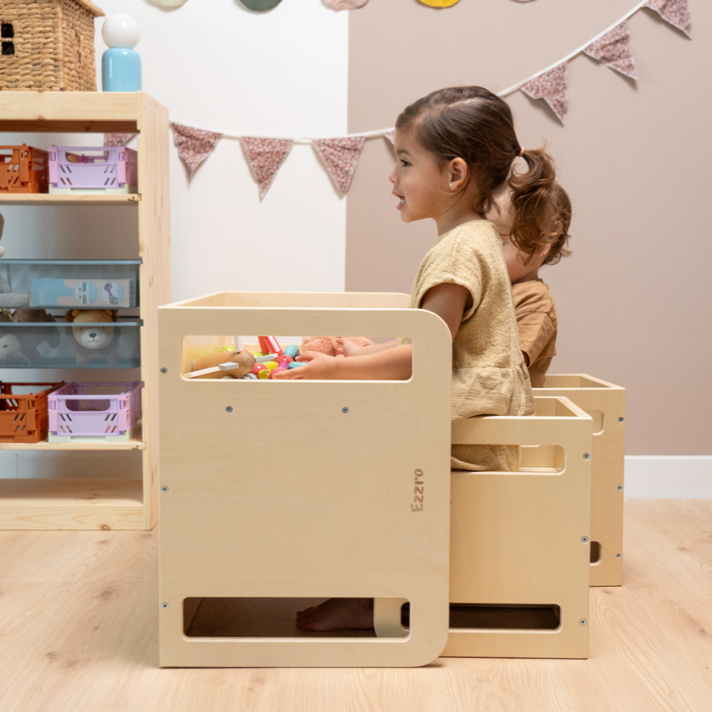 Wooden Montessori table set for kids- Light Grey