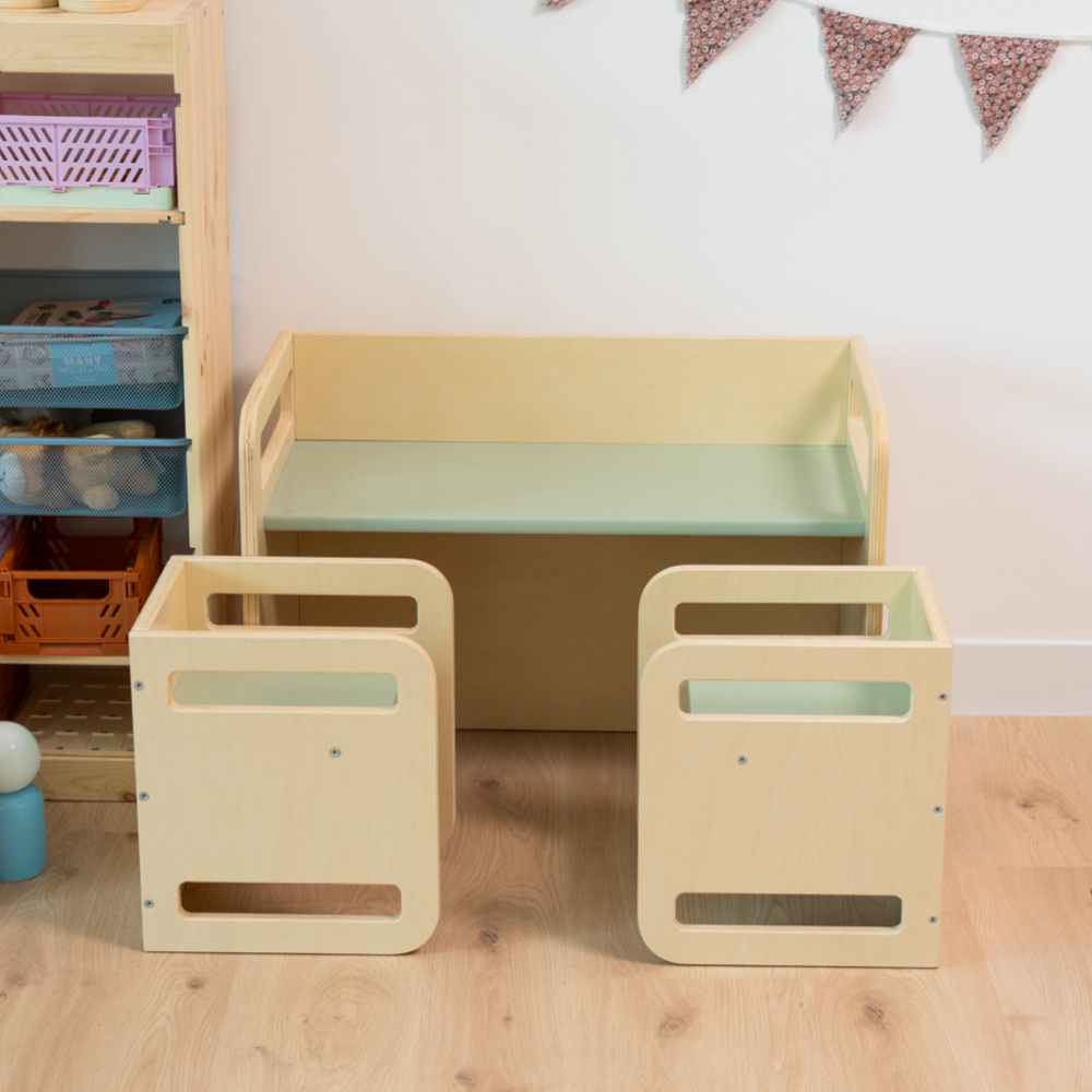 Wooden Montessori table set for kids- Light Green