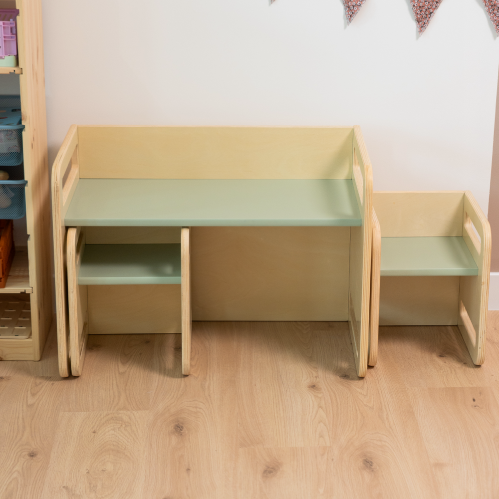 Wooden Montessori table set for kids- Light Green