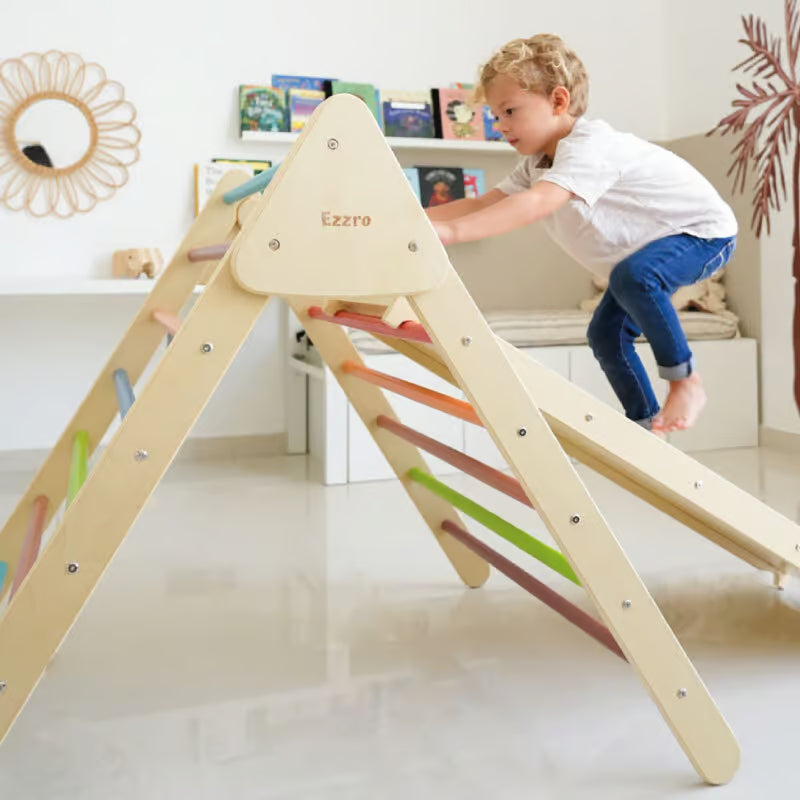 Large toddler wooden climbing set - Rainbow