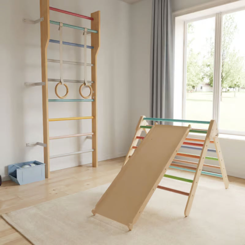 Large toddler wooden climbing set - Rainbow