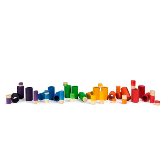 Wooden Lo coloured rainbow loose parts play set- 36 pieces