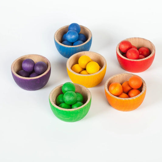 Wooden bowls & marbles set