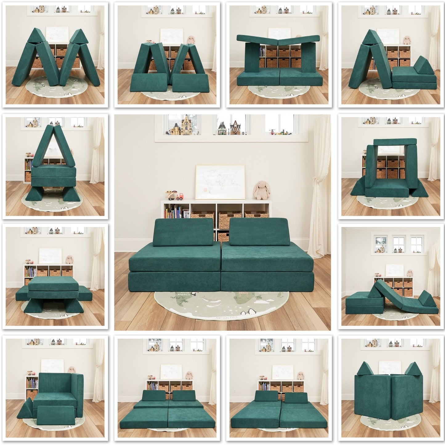 Kiddie couch play sofa for kids- Emerald Green