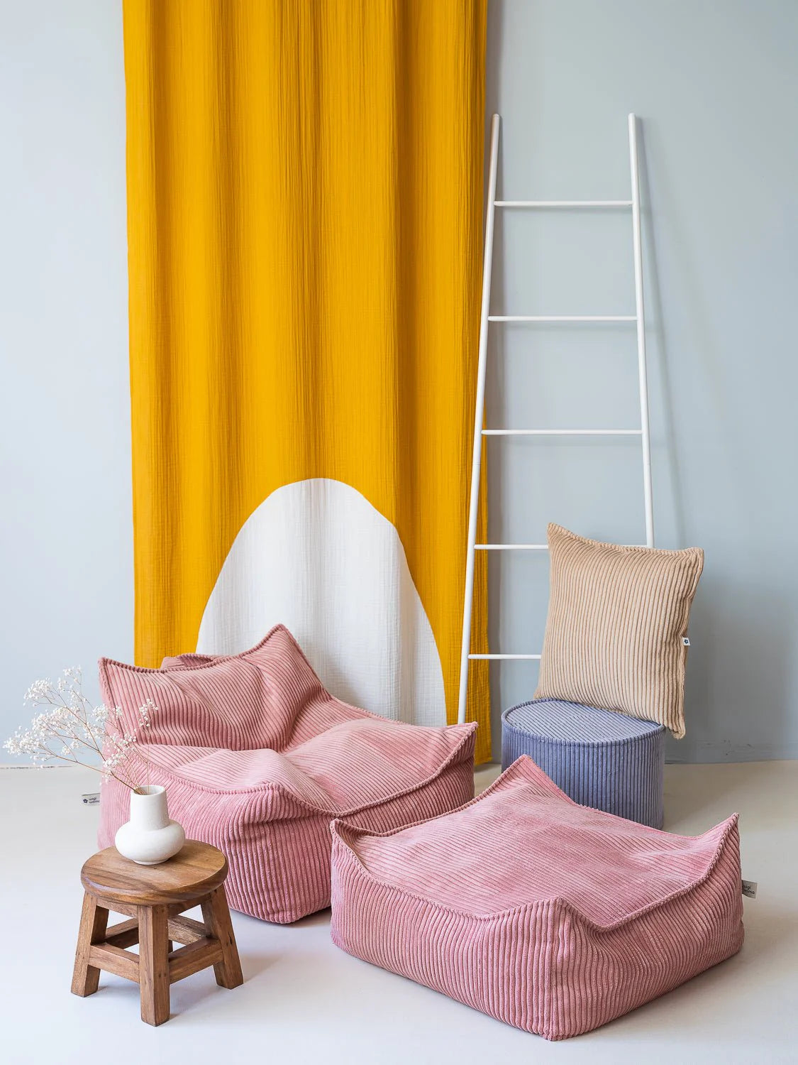 Wigiwama corduroy square ottoman- Pink Mousses (pre-order)