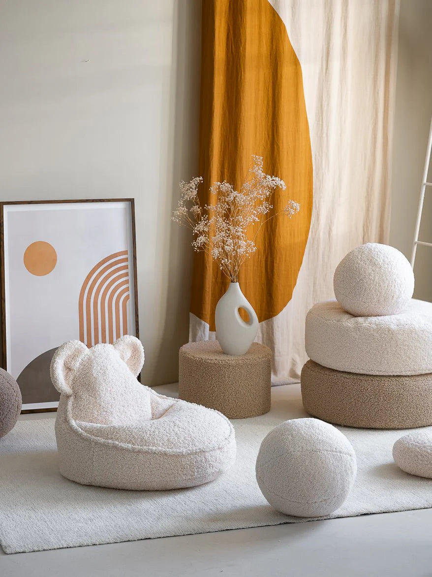 Wigiwama teddy fabric round ottoman- Biscuit (pre-order)