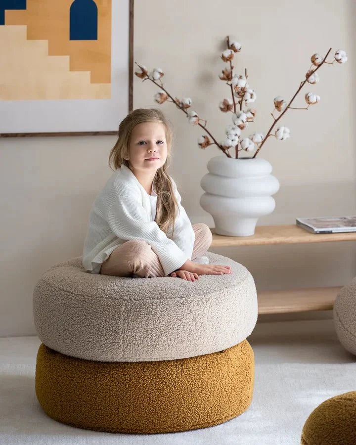 Wigiwama teddy fabric round ottoman- Maple (pre-order)