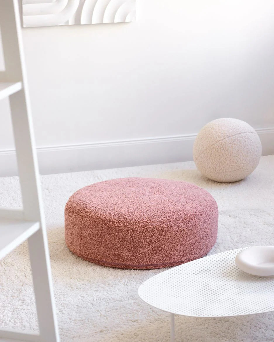 Wigiwama teddy fabric round ottoman- Guava (pre-order)