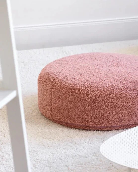 Wigiwama teddy fabric round ottoman- Guava (pre-order)