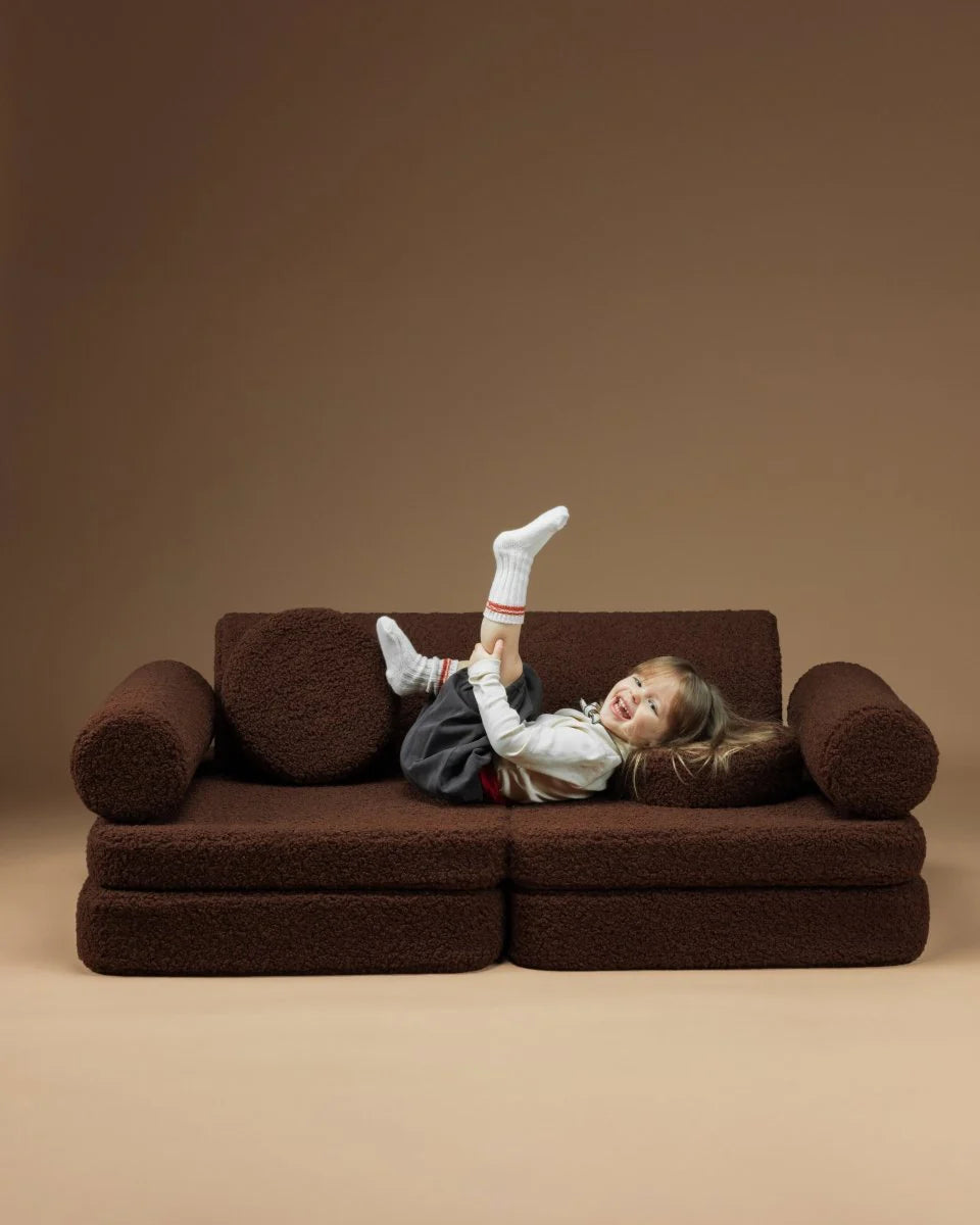 Wigiwama teddy fabric play sofa settee- Warm Hazel
