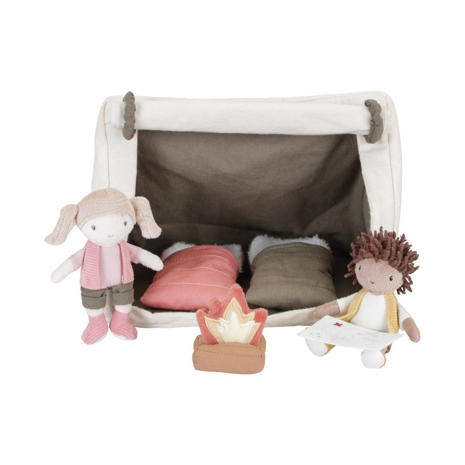 Soft fabric doll camping playset