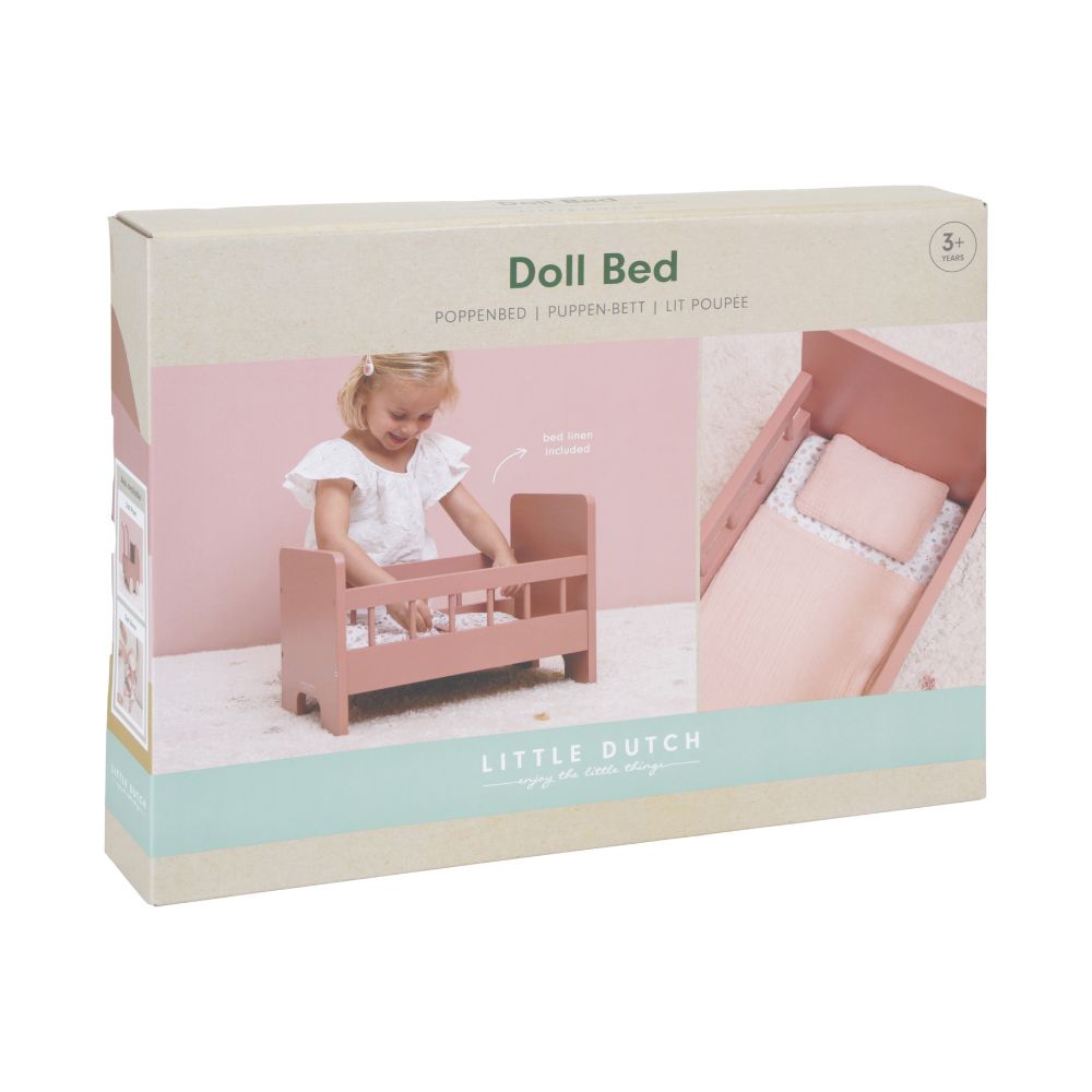 Wooden doll bed with blanket set-Pink