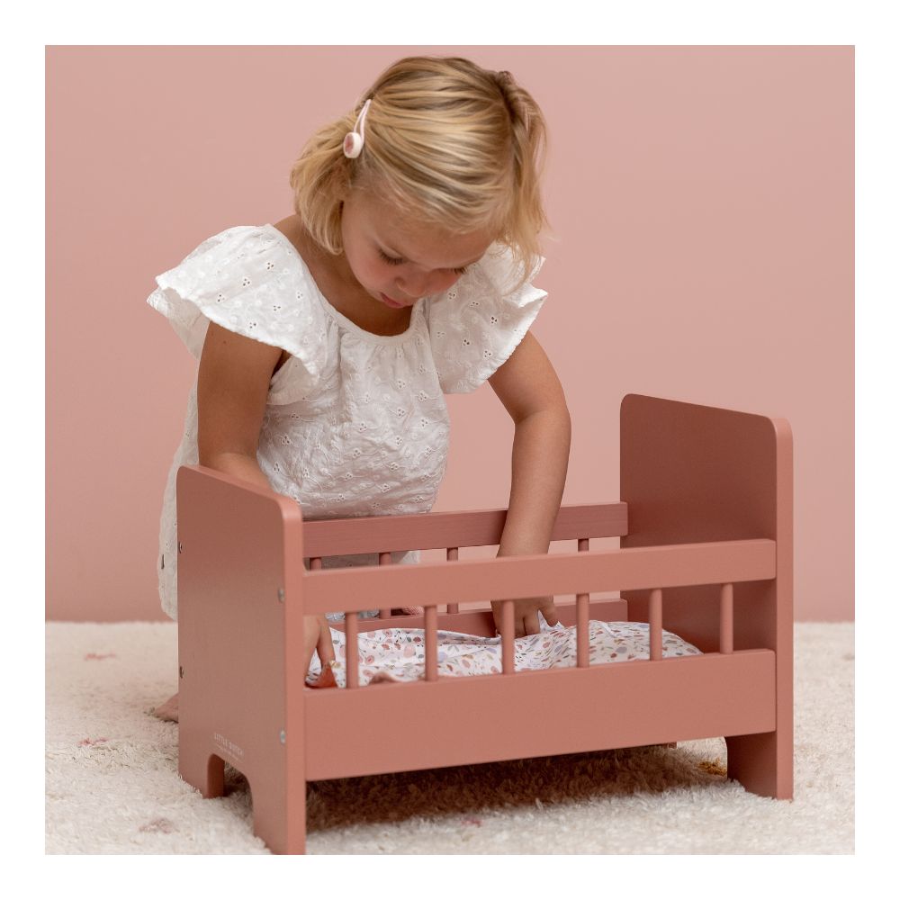 Wooden doll bed with blanket set-Pink