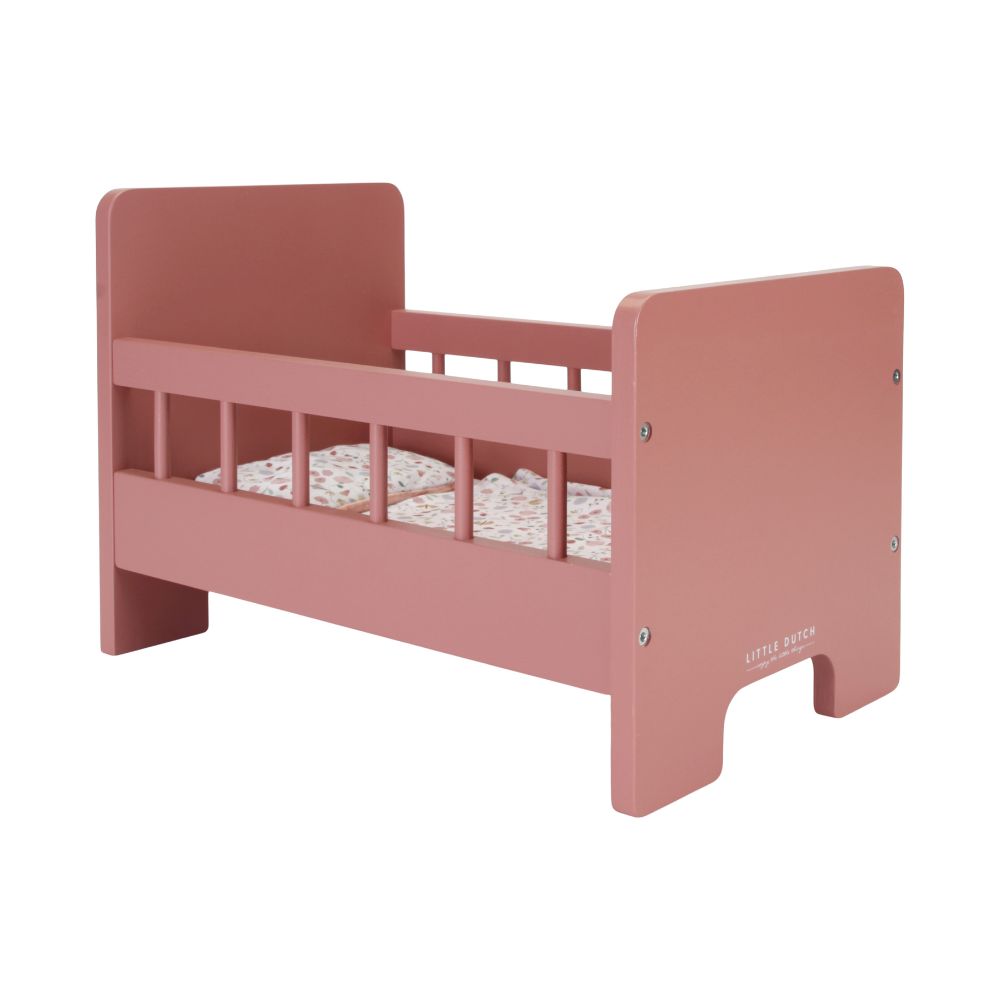 Wooden doll bed with blanket set-Pink