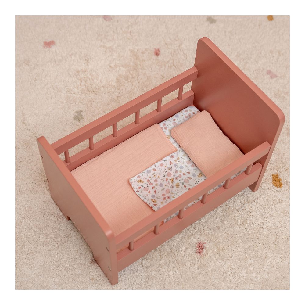 Wooden doll bed with blanket set-Pink