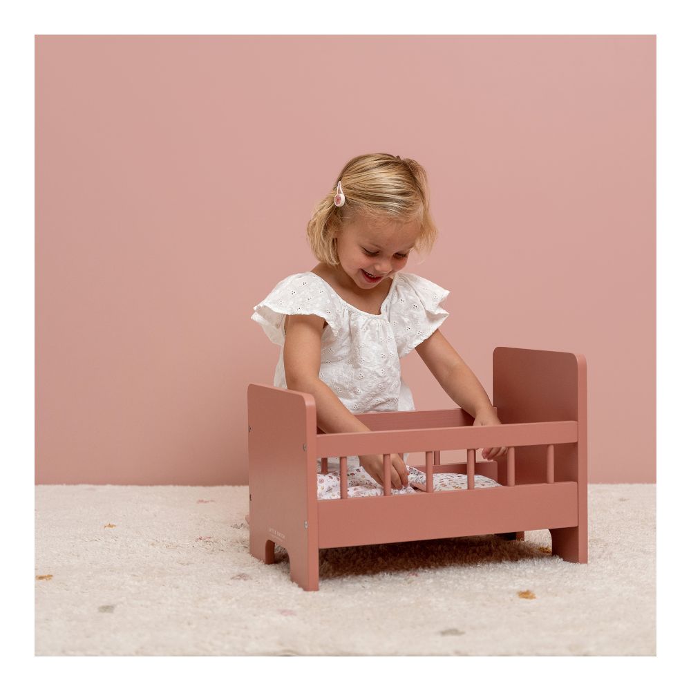 Wooden doll bed with blanket set-Pink