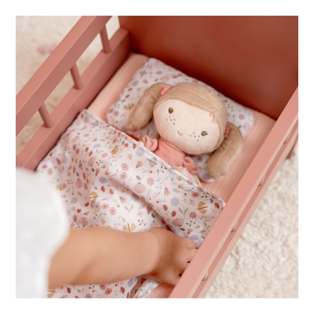 Wooden doll bed with blanket set-Pink