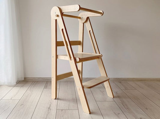 Foldable wooden learning tower-Natural