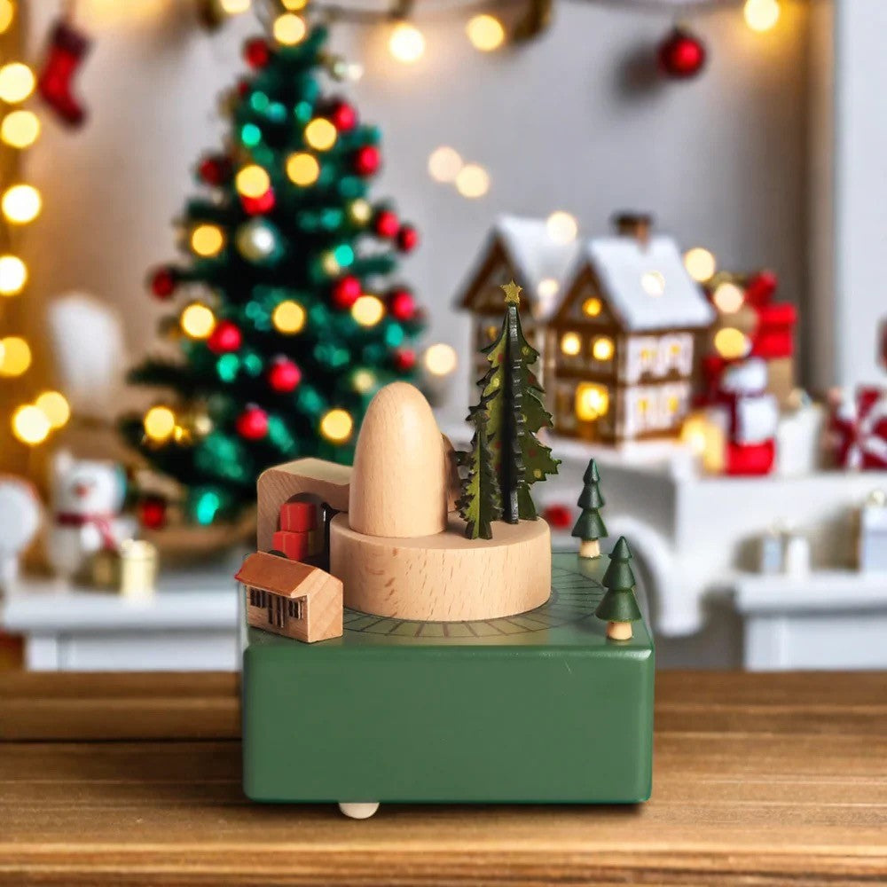 Wooden musical carousel box- Christmas Tree and train