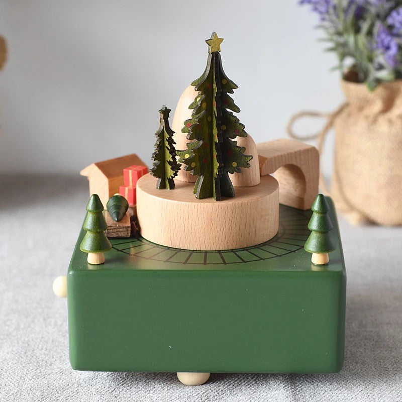 Wooden musical carousel box- Christmas Tree and train